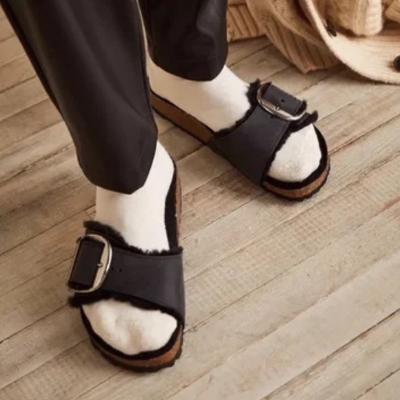 BIRKENSTOCK x Free People Madrid Big Buckle 6 & 9 Black Suede Genuine Shearling - Picture 11 of 14